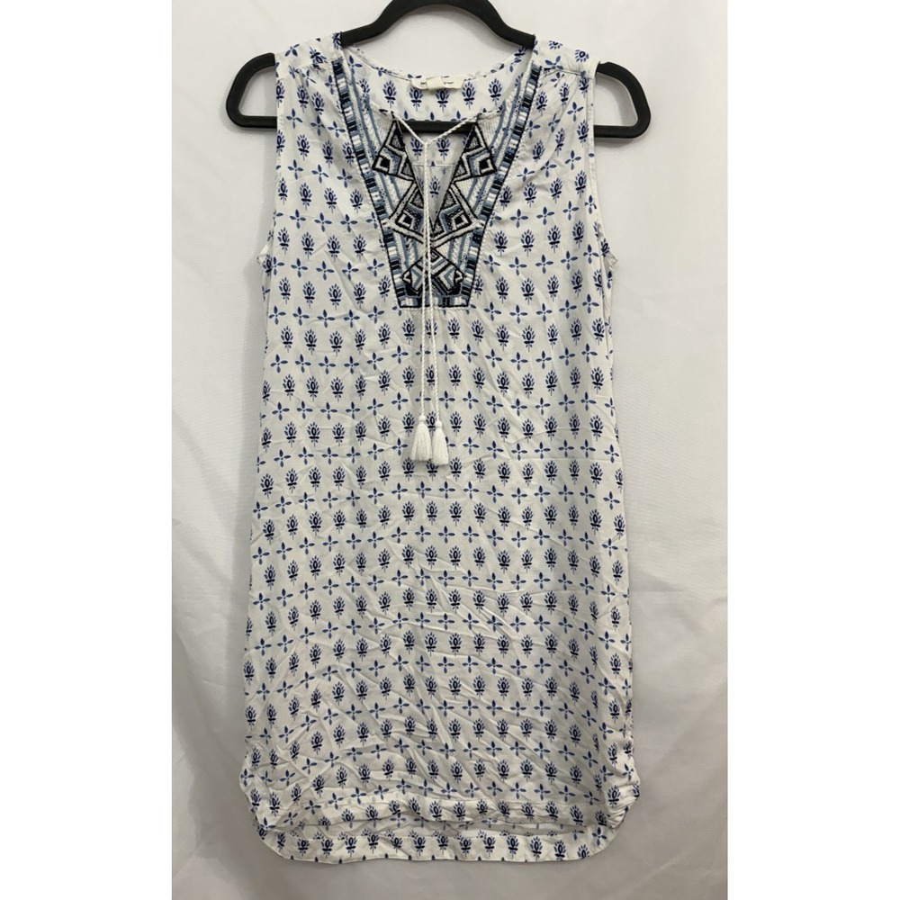 Beach Lunch Lounge Dress Blue White Beach Coverup Summer Dress Tassels Womens XS